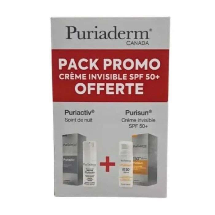 PURIADERM PACK PURIACTIV SOIN DE NUIT ECLAIRCISSANT 30ML+CREME INVISIBLE SPF50+ view 0